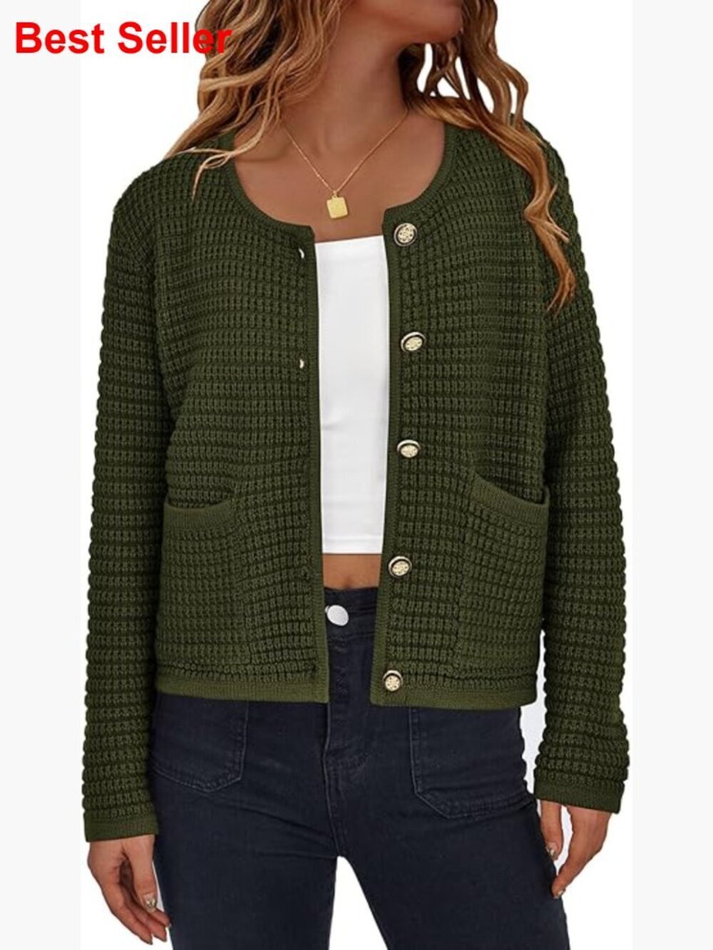 Chunky Knit Cardigan Sweater, Open Front Button Down, Long Sleeve